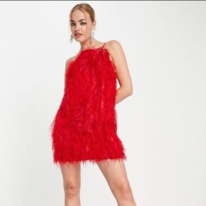 Topshop Red Feather style mini dress
